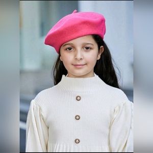 Artist Wool French Beret for Toddler Little Girl-Rose Red(Pink)